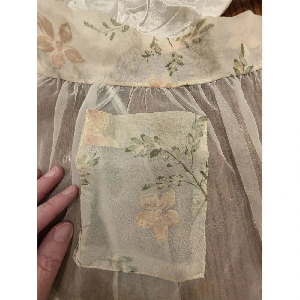 Set Of 2 Vintage Hostess Half Apron Floral Organza Sheer Tie Waist Cottagecore